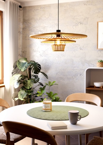 44012 LYDNEY oprawa wisząca stal czarny / drewno brązowy H: 1100 mm | Ø 570 mm EGLO LOFT BOHO
