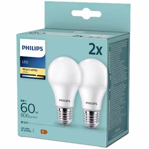 8720169193918  LED Żarówka 60 W A60 E27 x2 SZTUKI PHILIPS