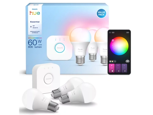 8721103103673  Podstawowy zestaw startowy: 3 inteligentne żarówki z trzonkami E27 (806 lm) PHILIPS HUE